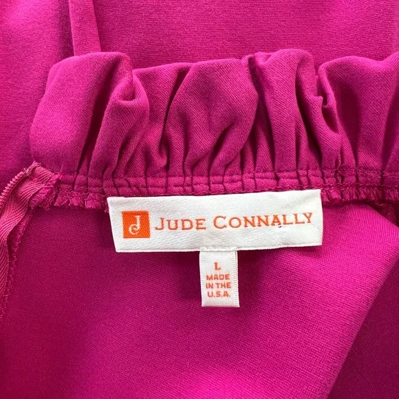 Jude Connally Ruffled Neck and Cuff Short Shift Dress in Fuschia Pink, size L - Picture 6 of 8